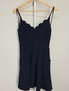 B Darlin Navy Scalloped Mini Dress with Thin Straps